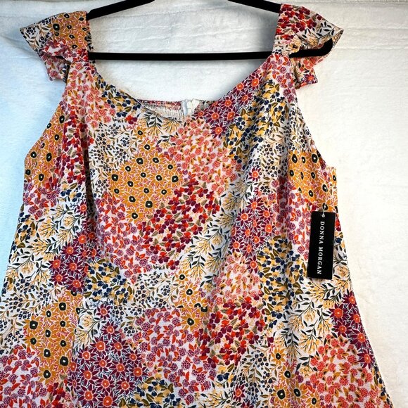 Donna Morgan Women's Sleeveless Ruffle Strap Dress Sz 16W Floral Patchwork Fairy - Picture 4 of 15